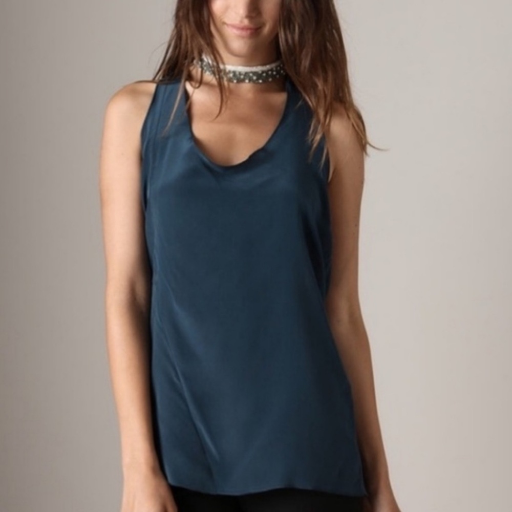 Original 2007 Elizabeth and James 100% Teal Silk Scarf Open Back Top